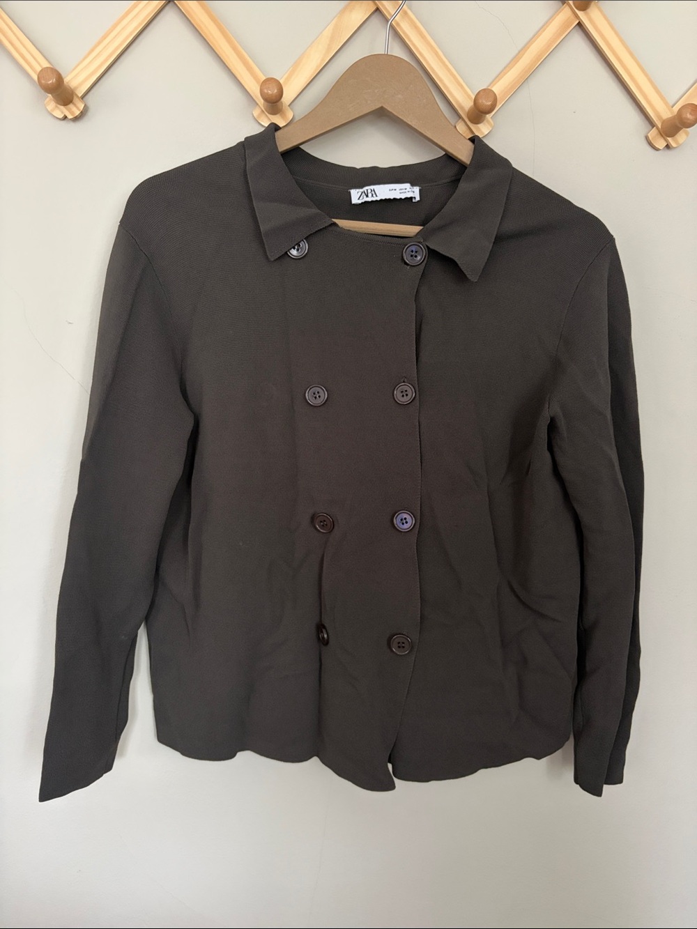 Zara dark olive green Double-Breasted Blazer Jacket